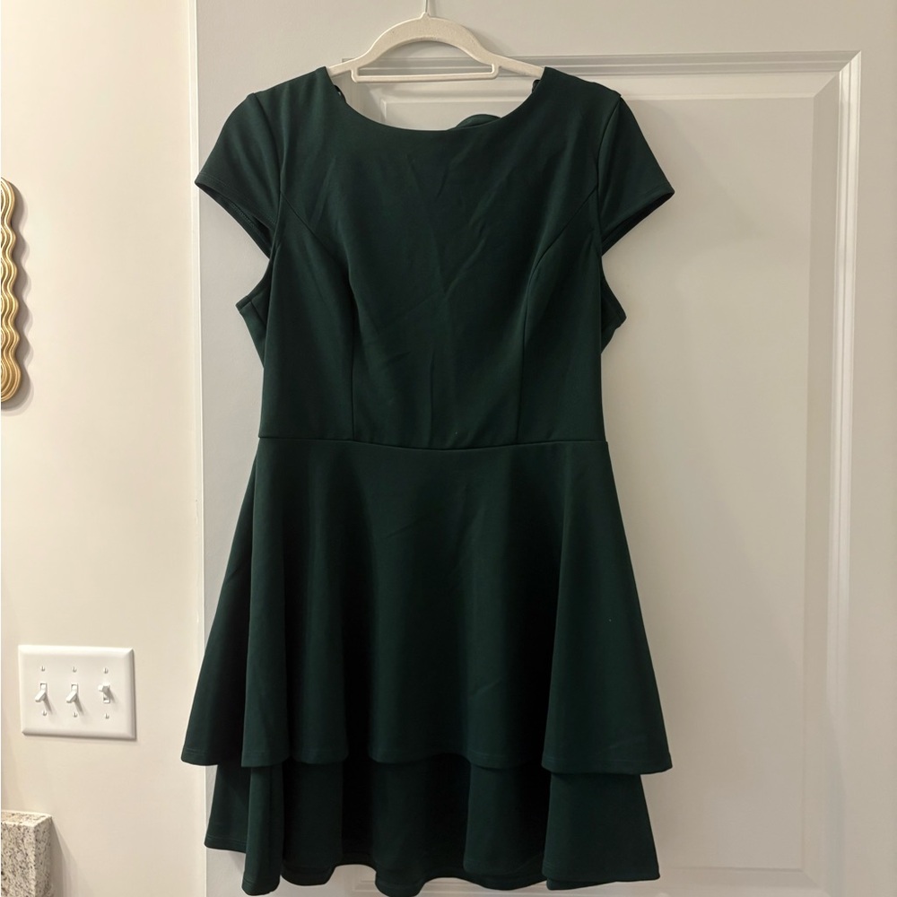 B Darlin Dark Green High-Low Peplum Skater Dress